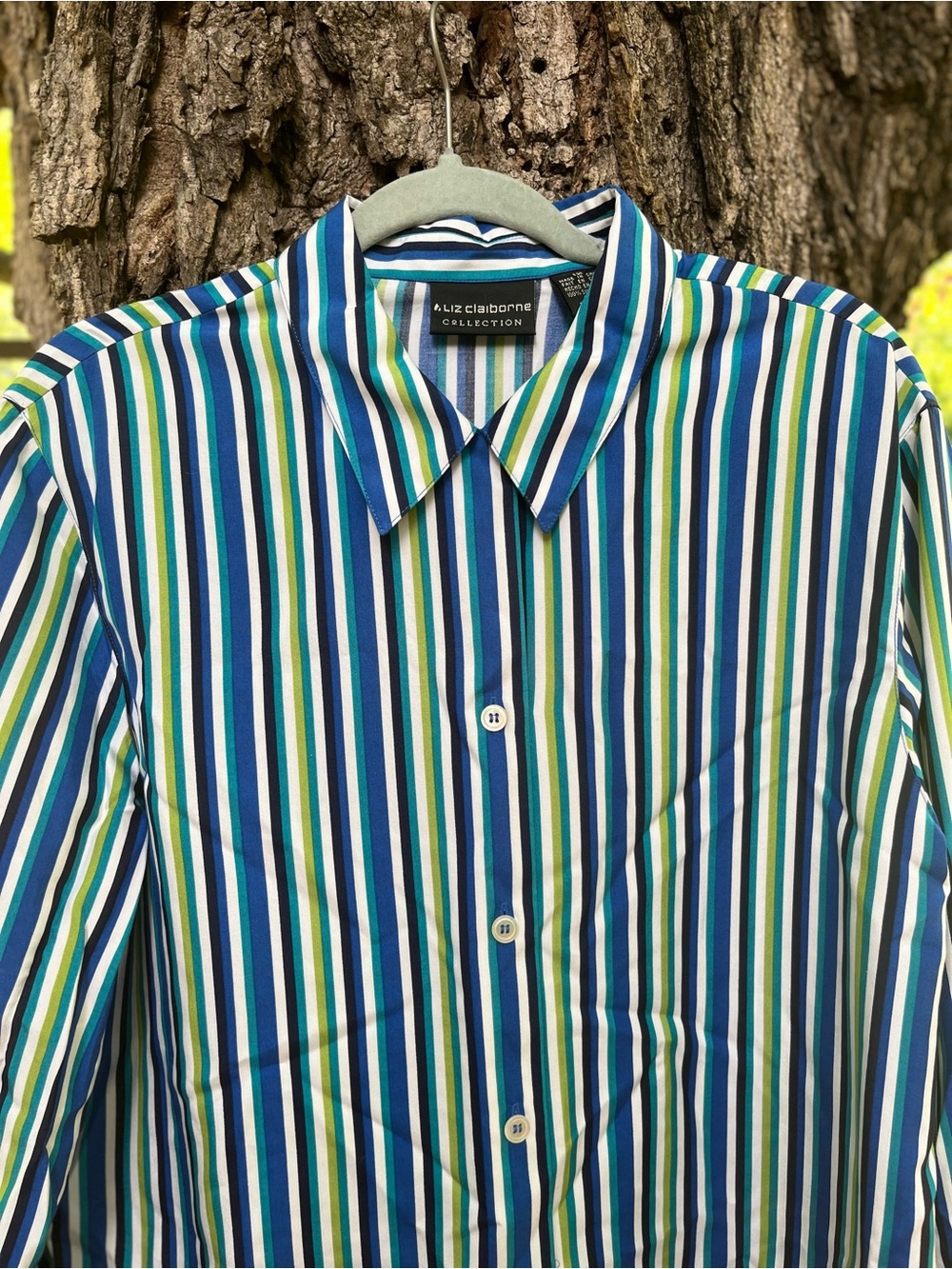 Liz Claiborne Silk Button front Vibrant colors Striped womens lightweight 12 - Picture 2 of 5